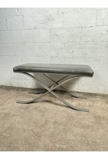 Neo Classic Style Grey Leather X Leg Bench