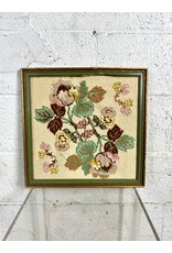 Love Me Do!, framed vintage crewel embroidery