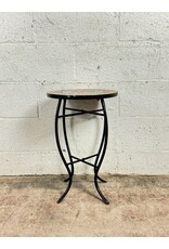 Floral Outdoor Ceramic Side Table With Ceramic Tile Top And Curved Steel Legs