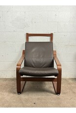 Ikea Poang Brown Leather Armchair