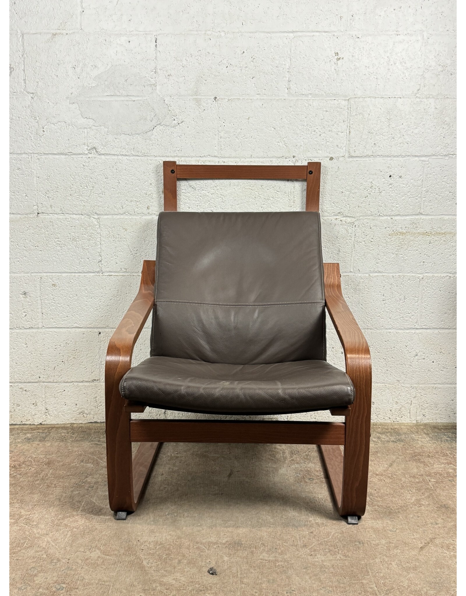 Ikea Poang Brown Leather Armchair