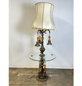 Vintage Hollywood Regency Style Ornate Floor Lamp and Glass Table Combo