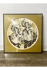 Siblings, framed mixed media, sgnd Ted Jaslow
