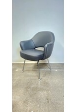 KNOLL Black Leather Upholstered Saarinen Executive Armchair with Tubular Legs by Knoll