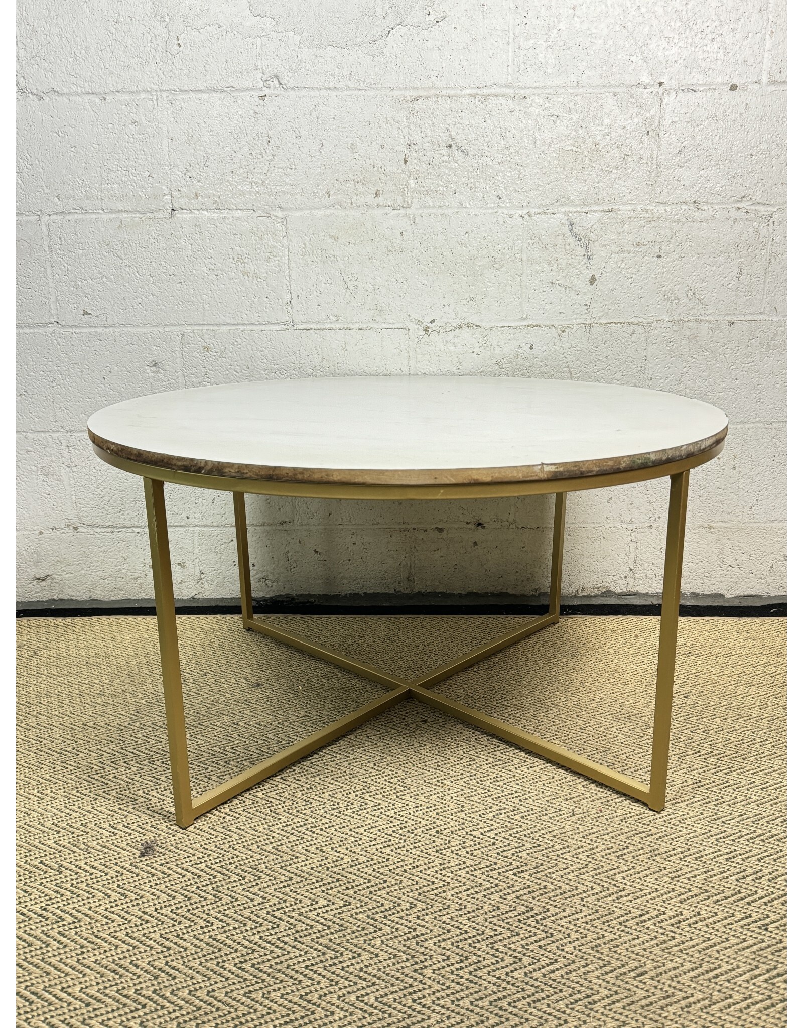 Faux Marble & Gold X Base Round Coffee Table Remix Market NYC