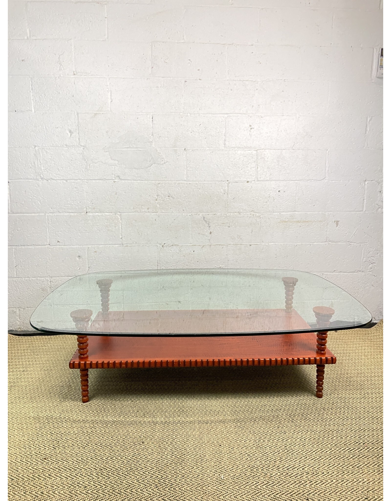 Contemporary Postmodern Dialogica Rectangular Coffee Table with Glass Top