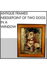 Antique Framed Needlepoint of Two Dogs in a Window
