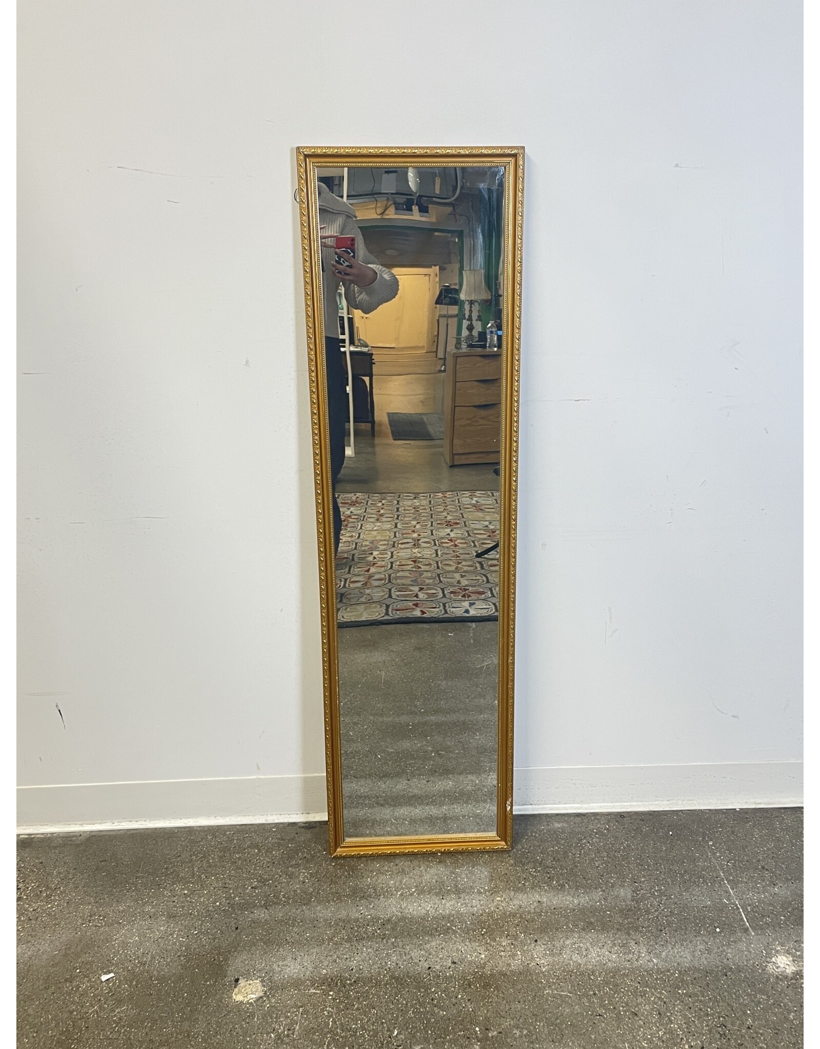 Skinny Wall Mirror with Golden Trim