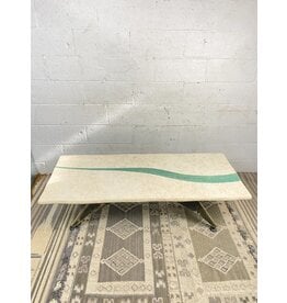 Wavy Glass & Marble Top Coffee Table with Iron Base