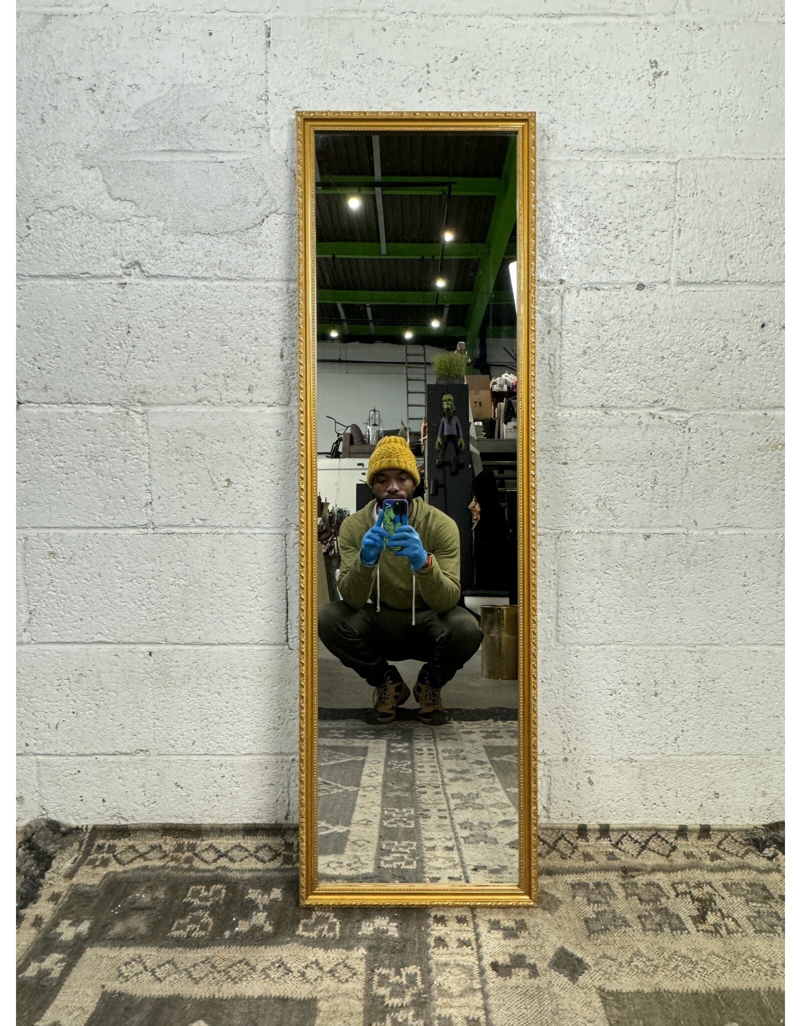 Narrow Modern Golden Frame Hanging Wall Mirror