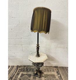 1960"s Style Vintage White Marble Shelf & Iron Base Floor Lamp
