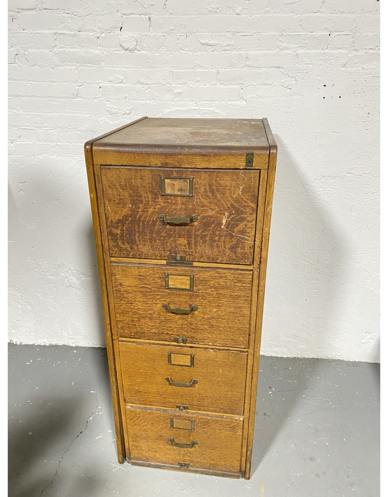 Antique Solid Oak Vertical File Cabinet
