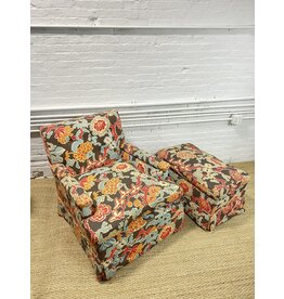 Upholstered Floral Armchair & Ottoman Remade by Leopold Lustig