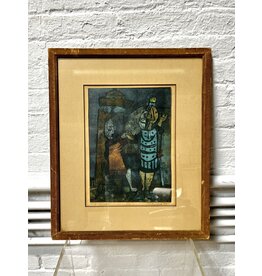 King and Queen, framed woodblock print, sgnd T. S. Frianco, 3/12