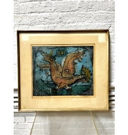 The Birds Catch-Artists Proof, framed woodblock print, sgnd T. Frianco