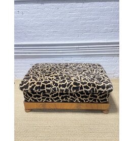 Large Tufted Leopard Print, Wood Base Ottoman/Bench