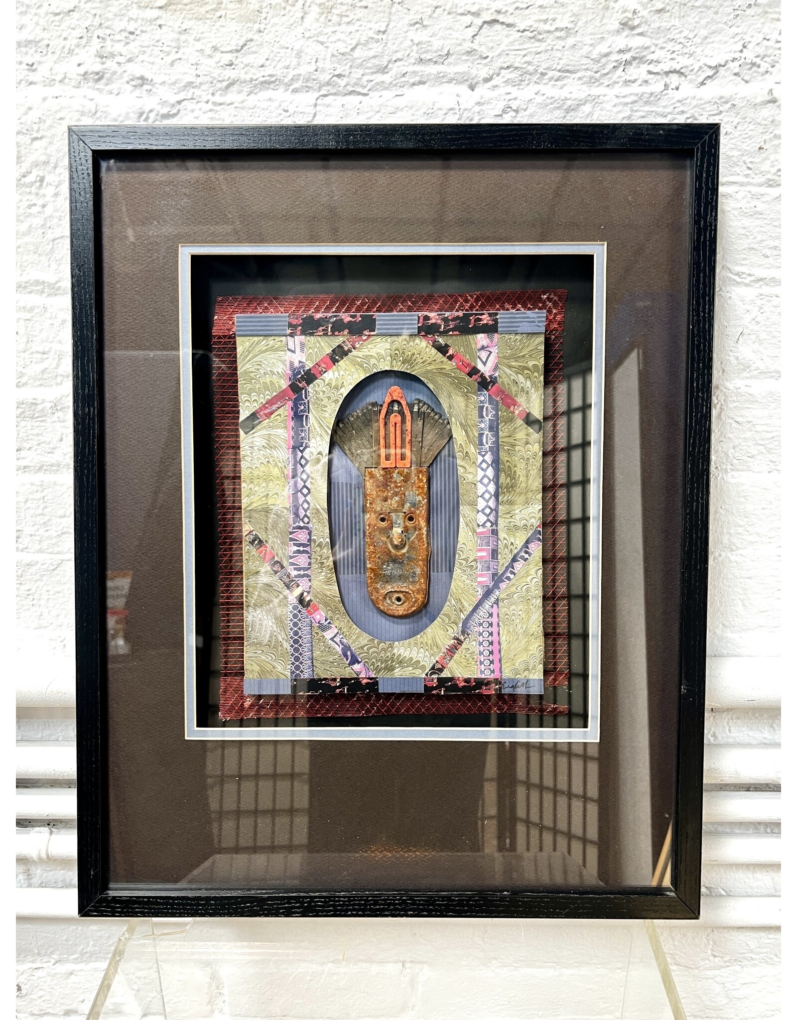 Icon to Recycling, framed mixed media sculpture by Woody English
