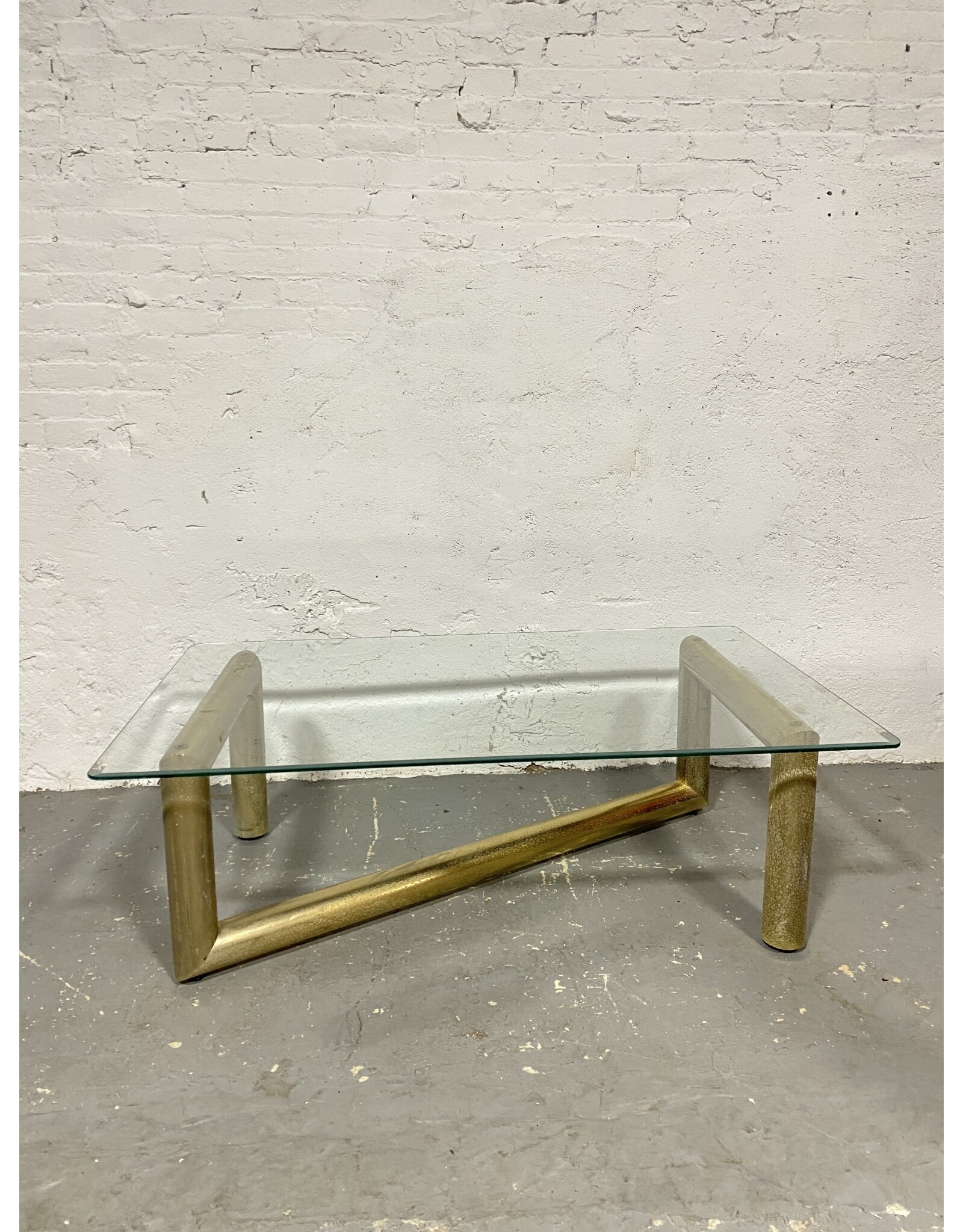 Vintage 70's Karl Springer Tubular Z Framed Metal & Glass Coffee Table