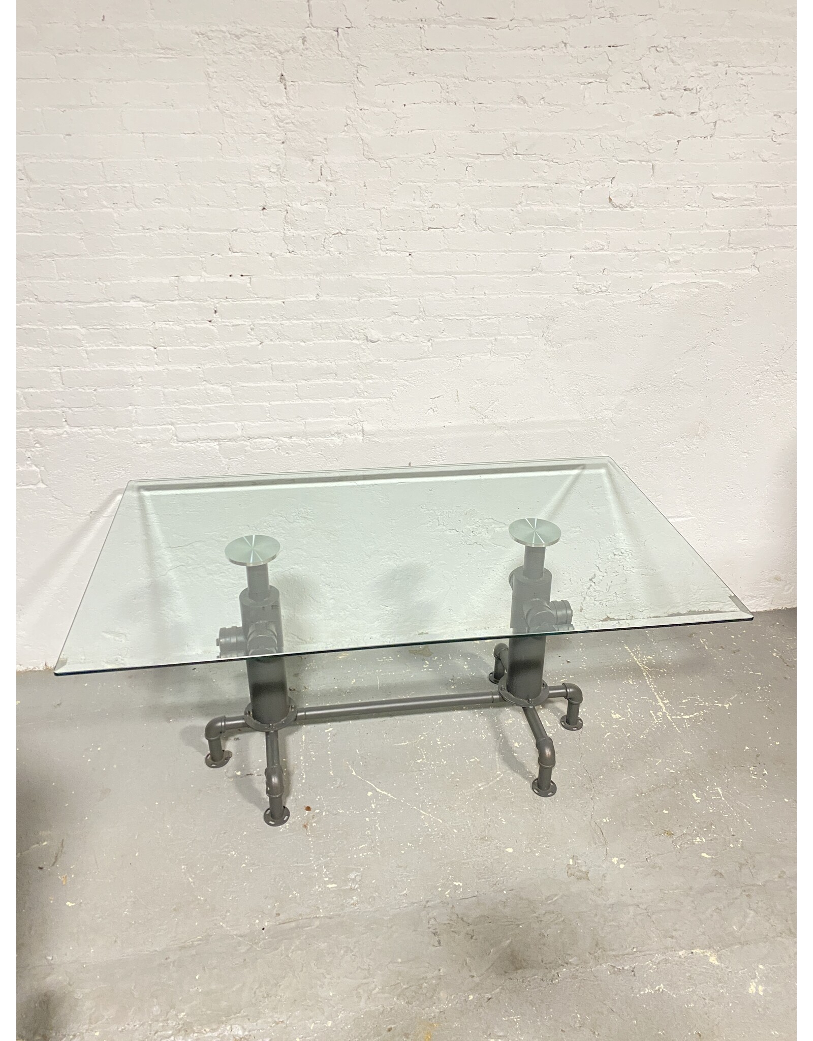 Industrial Rectangular Dining Table with Metal Piping Legs