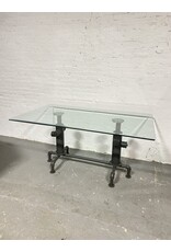 Industrial Rectangular Dining Table with Metal Piping Legs