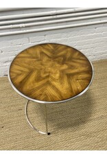 Vintage Mid-Century Modern Side Table, Burled Wood & Stainless Steel