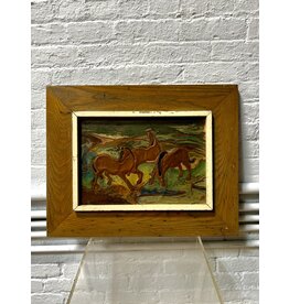 Grazing Horses by Franz Marc, vintage framed painting on copper