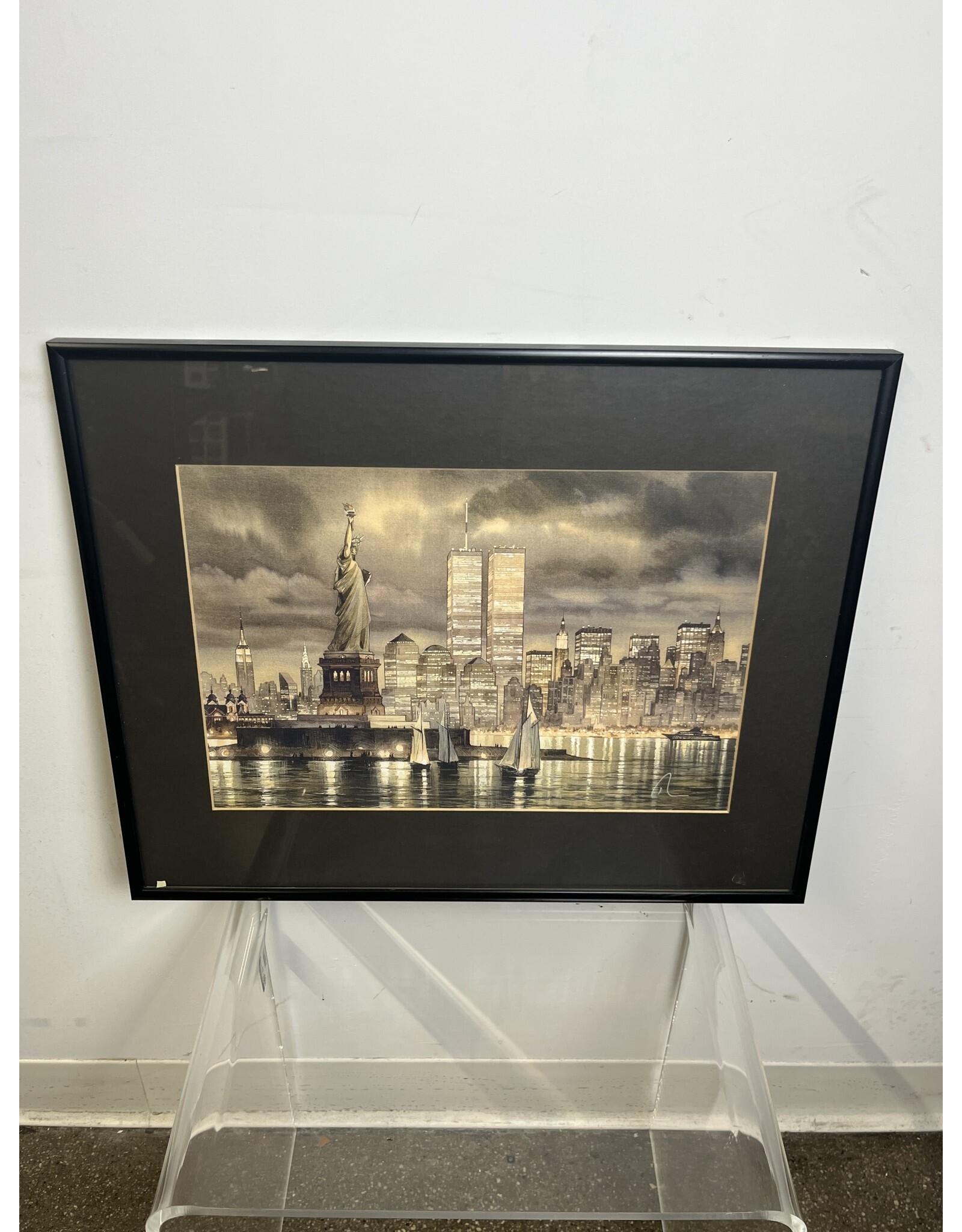 Twin Towers and Statue of Liberty. Print