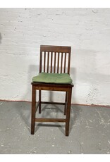 Brown Wooden Low Stools with Green Seat Pad