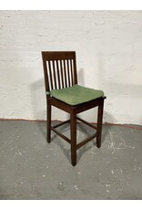 Brown Wooden Low Stools with Green Seat Pad