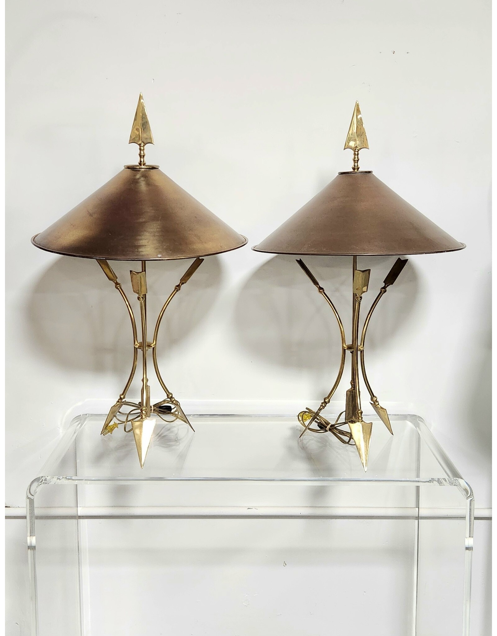 Maison Jansen Style Brass Arrow Detail Table Lamp
