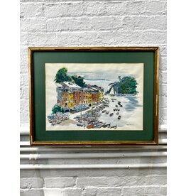 Boat Town, framed watercolor painting, sgnd Ralph Gross