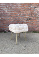 Ornavo Home Mirage Square Woven Velvet Ottoman with Gold Legs