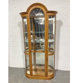 Oak Bow Glass Curio China Cabinet with 4 Adjustable Shelves
