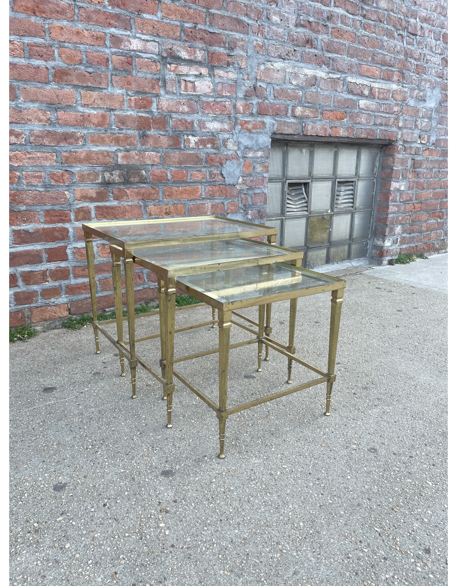 Italian Brass Glass Nesting Table