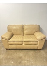Genuine Camel Colored Leather Loveseat