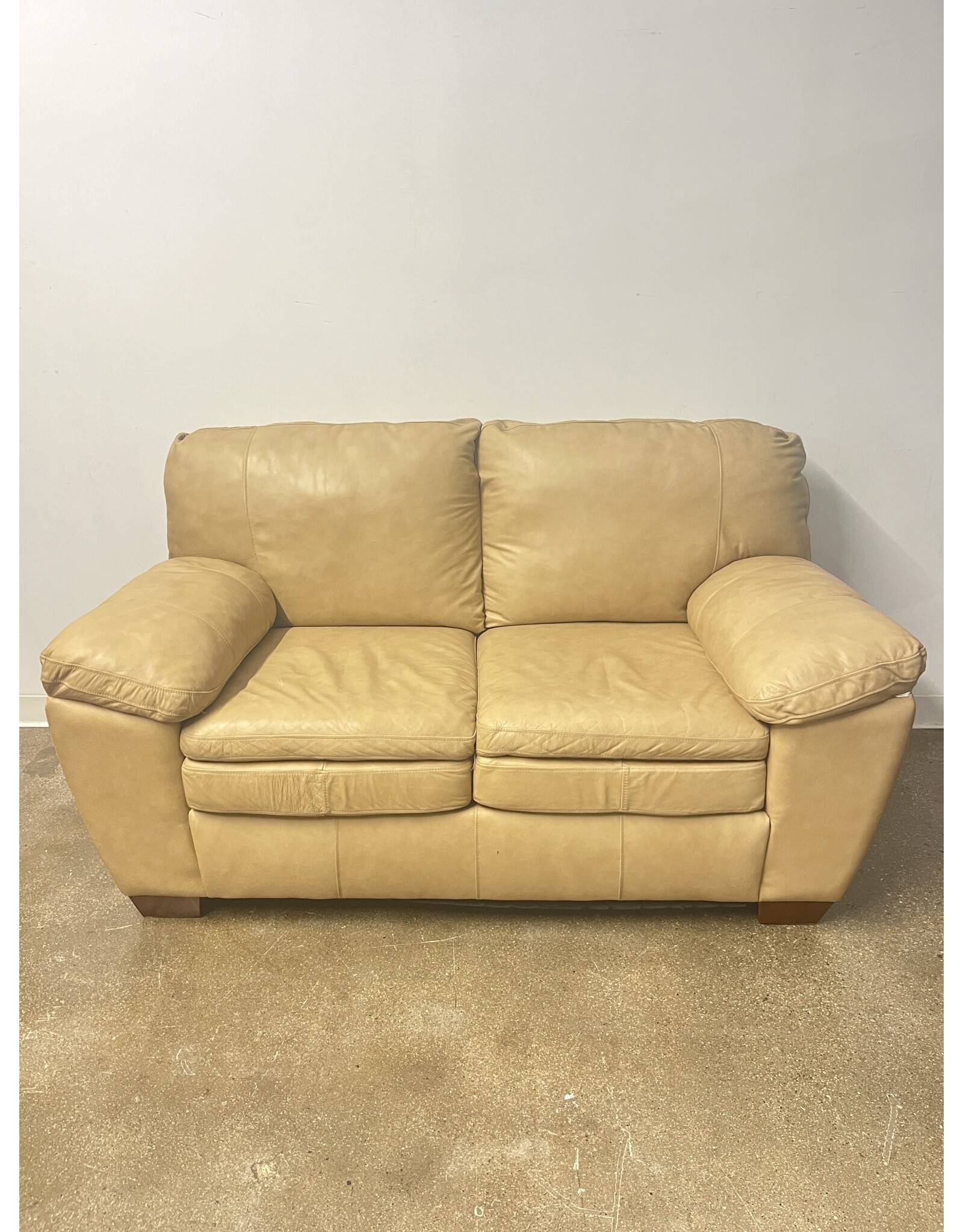 Genuine Camel Colored Leather Loveseat