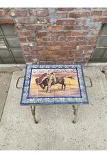 Bull Fight Tile Table Top Wrought Iron End (Not Good) Rolling Table
