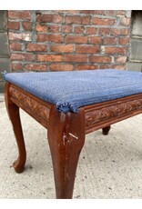 Blue Upholstered Carved Ottoman