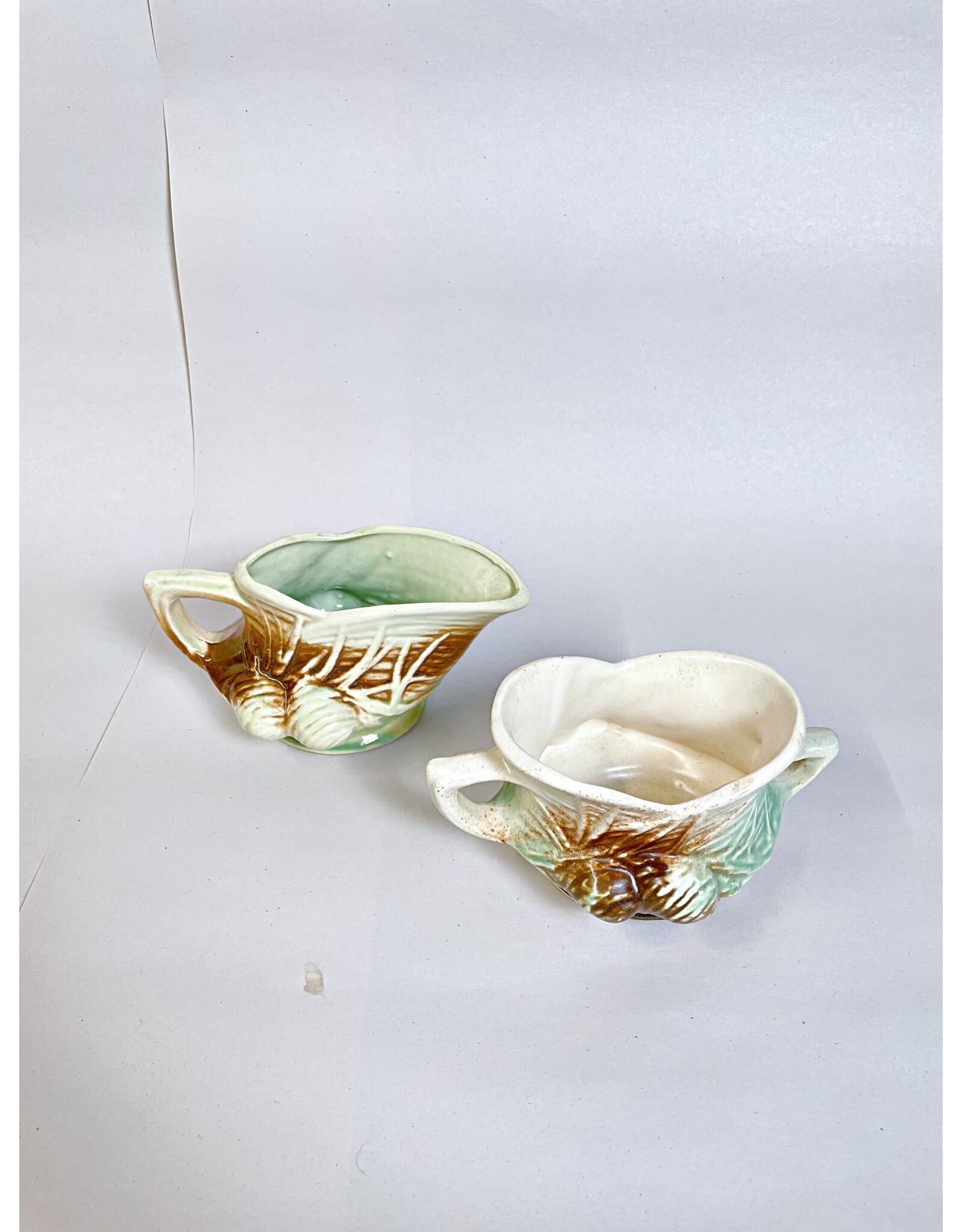 EC* McCoy Pottery Lidded Teapot Creamer, and Sugar Glazed Set