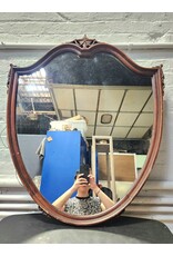 Vintage Wooden Carved Crest Shape Wall Mirror