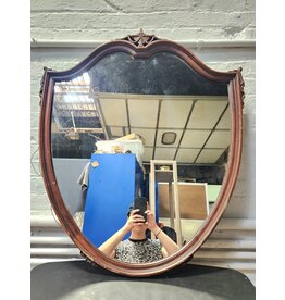 Vintage Wooden Carved Crest Shape Wall Mirror