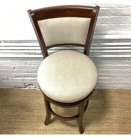 Tall Cream Fabric and Wood Swivel Chair