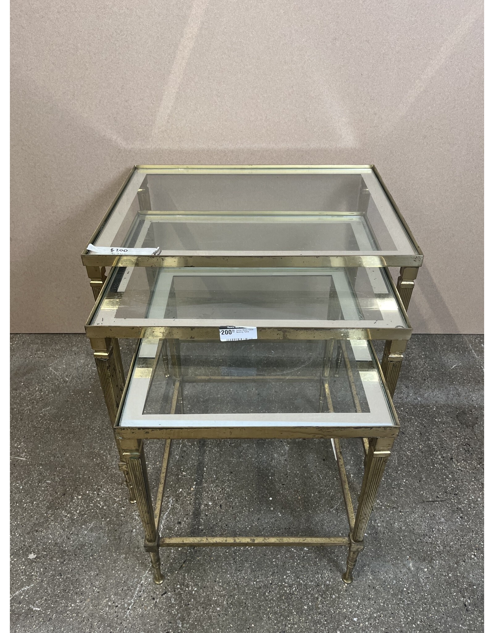 Italian Brass Glass Nesting Table