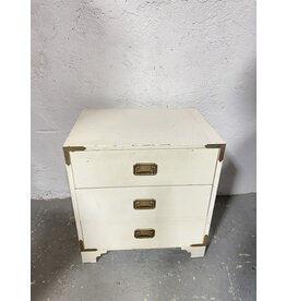 Campaign Style White Lacquer 3-Drawer Nightstand