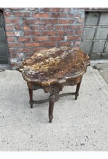 Antique French Marble Top with Carved Round End Table