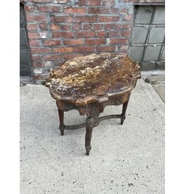 Antique French Marble Top with Carved Round End Table