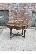 Antique French Marble Top with Carved Round End Table