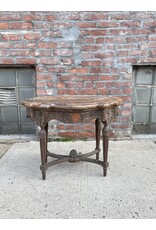 Antique French Marble Top with Carved Round End Table