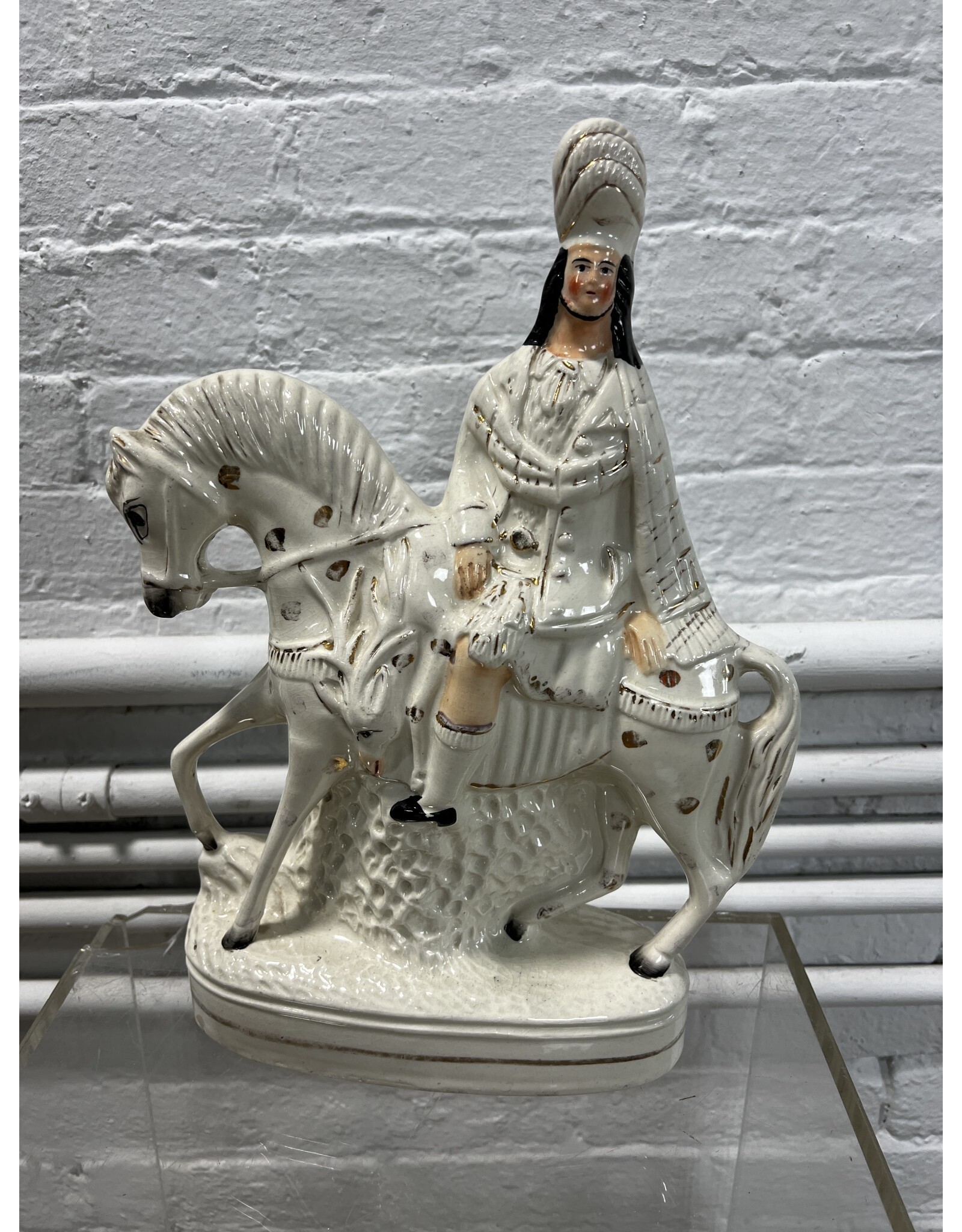 Pair of Antique Staffordshire Scottish Hunter on Horseback Statues