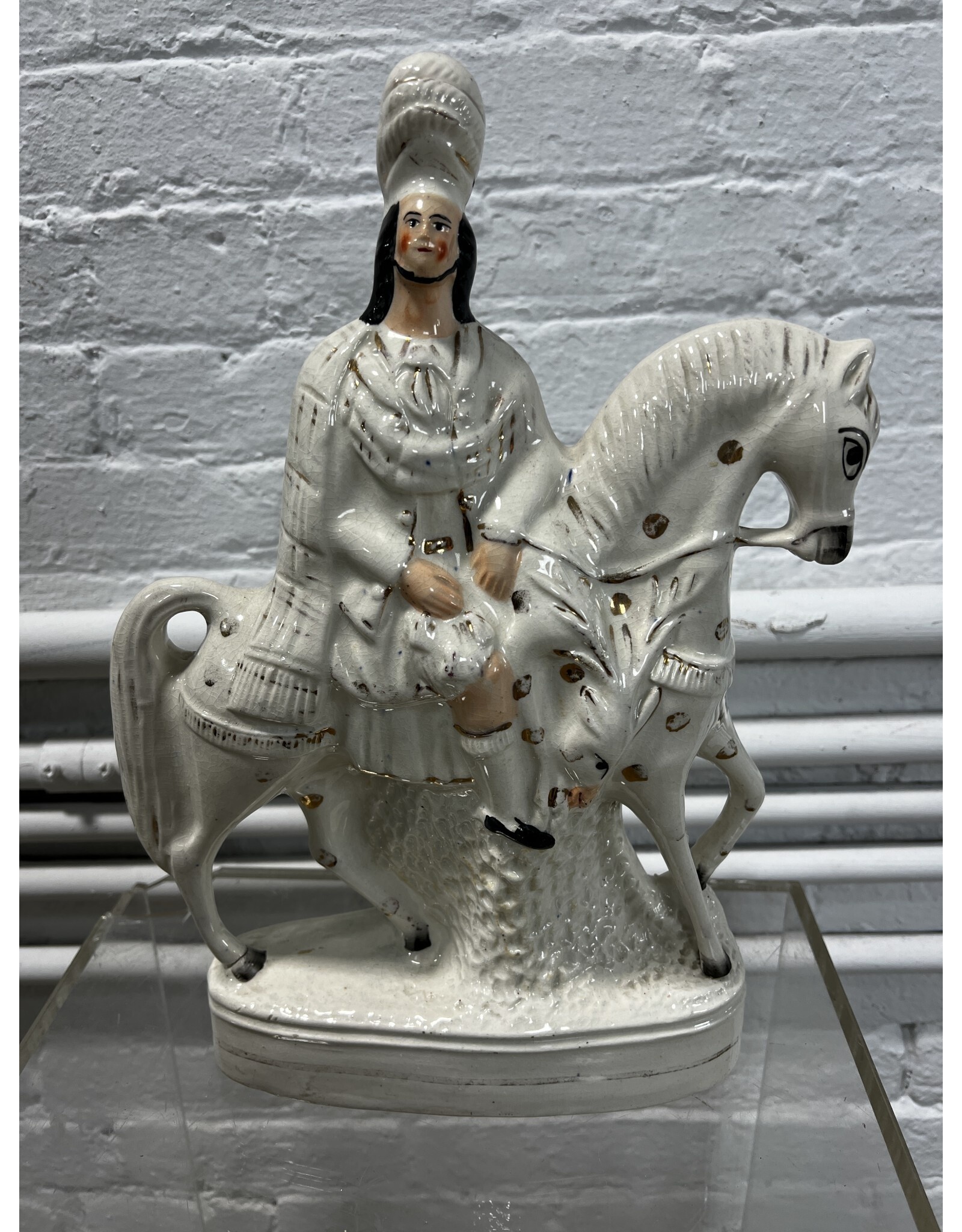 Pair of Antique Staffordshire Scottish Hunter on Horseback Statues
